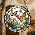 Stained Glass Window Hanging, Butterflies Flying in The Sky Suncatcher for Doors Home Sun Catchers Decoration and Christmas, Mother's Day Birthday Gifts for Women, Men, and Mom 14.9x14.9 in