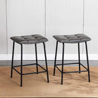 DUHOME 24” Square Tufted Counter Bar Stools Set of 2, Breathable Faux Leather Upholstered Barstool with Footrest, Backless Stool for Kitchen Counter Island Bar, Grey