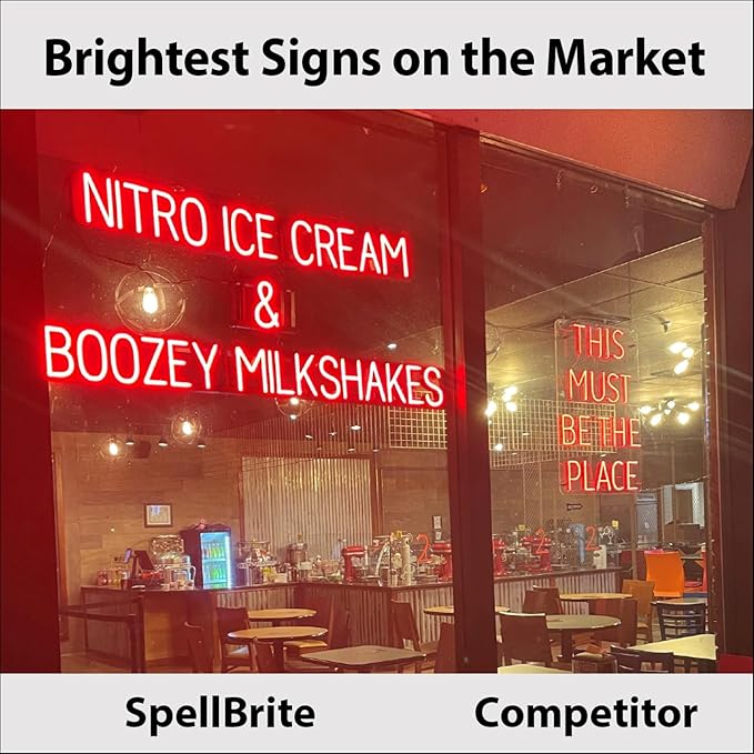 SpellBrite Custom Signs for Business | Custom Neon Sign Look, LED Light Source | Changeable 6.3" LED Letters (3 rows, 11 characters)