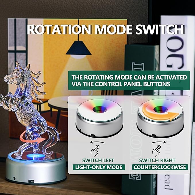 ZEERSHEE 3.9in LED Rotating Display Stand Colorful Changing Illuminated Base 360 Degree Display Spinner for Glass Art Crystals Jewelry Craft
