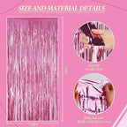 3 Pack Foil Fringe Backdrop - Pink Shiny Tinsel Curtains for Party Decoration/Photo Booth Props - 3.3x8.2 FT Metallic Foil Backdrop for Birthday, Wedding, Graduation, Christmas.