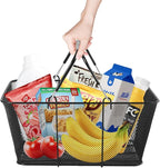 Set of 12 Shopping Baskets with Handles, Portable Black Metal Shopping Basket 15.7" x 12" x 7" Wire Mesh shopping Basket with Stand for Retail Stores Supermarket Grocery