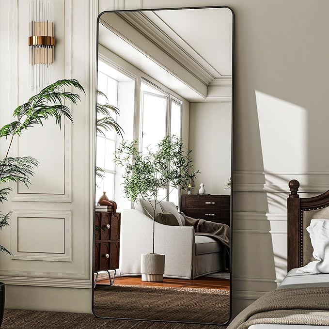 HARRITPURE 71"x32" Large Full Length Mirror - Rectangular Black Aluminum Frame Floor Mirror with Stand for Bedroom, Living Room, Cloakroom, Full Body Reflection