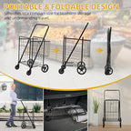 DWVO Jumbo Folding Shopping Cart with Wheels, Rolling Foldable Grocery Cart with Double Basket, Portable Collapsible Utility Cart for Shopping Groceries Laundry Storage Organizer