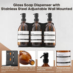 Glass No-Drill Wall Mounted Shower Soap/Hand Soap Dispenser with Adjustable Stainless Steel Holder for Bathroom and Kitchen-(Black 3 Chamber)