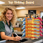 Chip Rack Display Stand 360° Rotating 5 Tiers 40 Clips Bar Snack Organizer Retail Display Rack Wooden Base Candy Holder for Concession Stand Countertop Party Store With Message Board (Flower)