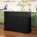 HLR Kitchen Island Cart with Storage, Carved Doors Modern Rolling Islands with Drop Leaf, Sideboard Buffet Cabinet on Wheels, Working Table for Kitchen, Dining Room (Black)