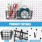 Sieral 4 Pcs Large Pegboard Baskets Set 12 x 6.5 x 4 Inch Black Metal Wire Baskets Peg Board Organizer Accessories Wall Mount Pegboard Bins Workbench Garage Storage Versatile Wall Organizer Attachment