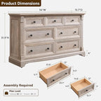 T4TREAM Farmhouse 7 Drawers Dresser for Bedroom, 54" Wide Wood Rustic Chest of Drawers w/Roman Column, Wooden Storage Dressers Organizer for Bedroom, Living Room, Light Rustic Oak