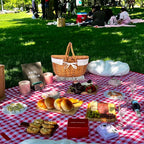 Wicker Picnic Basket with Lid, Wicker Picnic Hamper with Removable Lining and Foldable Handles, Woven Picnic and Outdoor Basket for Camping, Picnics, and Outdoor Adventures