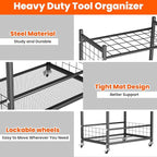 Ultrawall Garden Tool Organizer, Yard Tool Storage Stand for Garage with Lockable Wheels, Shed Tool Storage for Rake, Brooms, Indoor & Outdoor Use