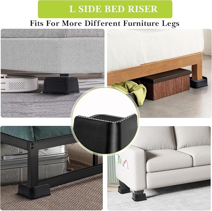 Bed Risers 2 inch, 3 inch, 4 inch, 6 inch, 8 inch Heavy Duty, Oversized Furniture Riser for Couch Sofa Table Chair Leg Frame Dorm, Support up to 6000 Lbs (Black 4 Pack, 2 inch)
