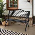 MFSTUDIO 50" Black Outdoor Metal Garden Bench with Arch Legs, Cast Iron Frame Patio Furniture with E-Coating, Perfect for Porch and Yard