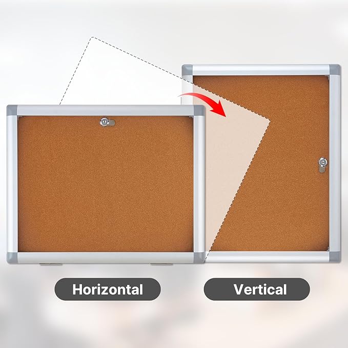 Enclosed Cork Bulletin Board Tamper-Proof Dispaly Case, Aluminium Frame, All-Weather Cork Noticeboard, Outdoor Enclosed Cork Board for School, Office, Restaurant, Hospital (38 X 38 Inches)