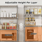 5-Tier Metal Storage Shelving Unit with Wheels, Adjustable Wire Shelf Rack with Side Handle, Stable Metal Shelves Organizer for Pantry, Kitchen and Closet,11.8" W x 23.6" D x 61" H