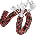 AGPTEK Cable Sleeve Cover, 10ft - 1.2 inch Desk Cord Organizer Cable Hider, Home Office Wire Management Computer TV Wire Loom Tubing, Pet Proof Cord Protector, from Cat Dog Chewing, BlackRed