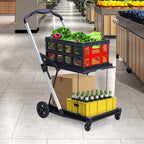 Heavy-Duty 2-Tier Collapsible Shopping Cart with Wheels – Portable Collapsible Utility Trolley – Removable Storage Crate, 198 lb Capacity, Lightweight – Ideal for Groceries, Home, Supermarkets – Red