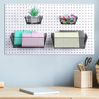 Sieral 4 Pcs Black Pegboard Baskets Metal Wire Shelf Baskets Peg Board Organizer Accessories Wall Mount Organizer Attachments for Garage Workbench Various Tool Accessories, 2 Sizes (Small, Large)