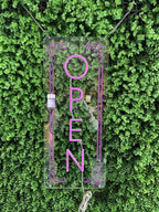 Vertical LED Open Signs for business – Super Bright - UV Printing Pattern, Remote Included - Large Size 20x50'' - Neon Open Sign for Café, Bar, Shop & Business Sign (Purple)