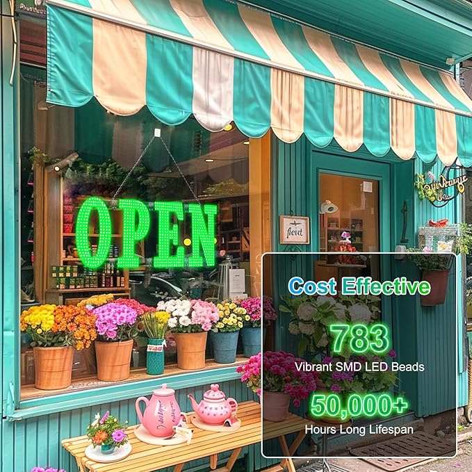 40"x14" Large LED Open Signs for Business Super Bright Unique Design Green Open Sign with Hanging Installation for Window Stores Bar Hotel Retail Shops Salon Restaurant Office