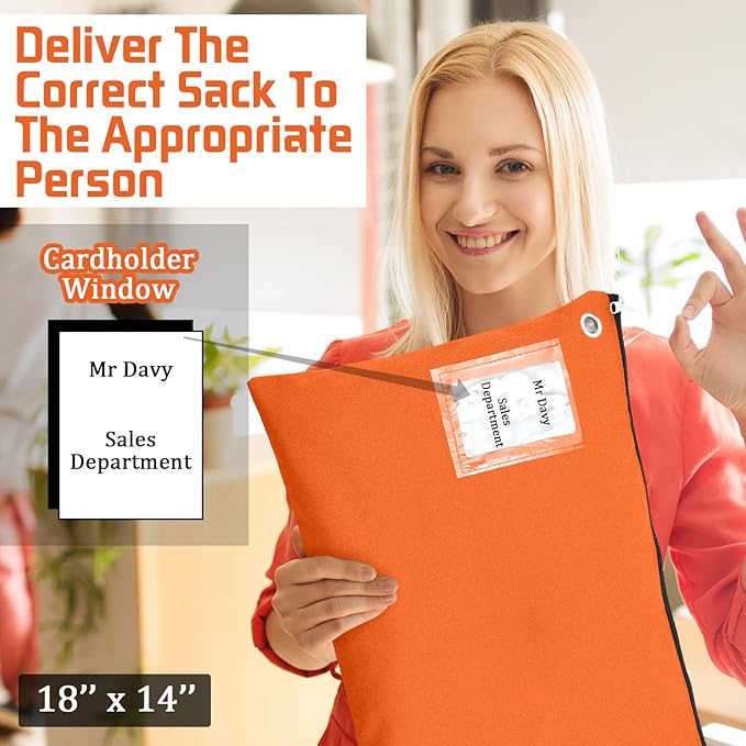 2 Pcs Interoffice Mailer Canvas Transit Sack Zipper Bag 18" x 14" Large Zipper Pouch with Grommet Interoffice Mail Bag (Orange)