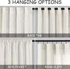 38 inch Wide Cream Linen Curtains for Living Room 2 Panels Back Tab Rod Pocket Narrow Window Curtain 84 inches Long Boho Farmhouse Decor Birch Ivory Light Filtering Semi Sheer Curtains 38x84