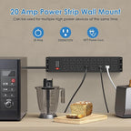 JUNNUJ Heavy Duty 20 Amp Power Strip 4800J, 16 Outlets 12 Gauge Garage Industrial Surge Protector, High Amp 5-15P Adapter Shop 6-20R T-Slot Metal Outlet, 4 FT Extension Cord Commercial for Appliance