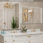 LOAAO 40x36 Inch White Metal Framed Bathroom Mirror for Wall, White Bathroom Vanity Mirror Farmhouse, Large Rounded Rectangle Mirror, Anti-Rust, Tempered Glass, Hangs Horizontally or Vertically