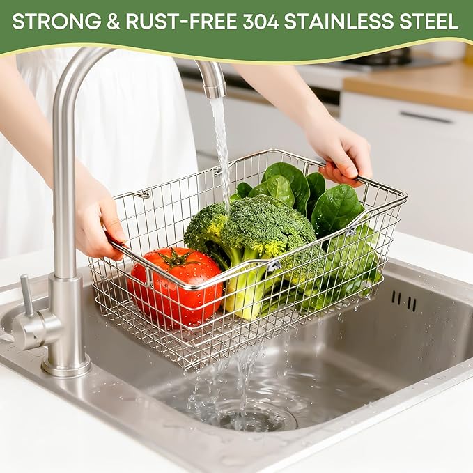 Small Picnic Baskets, Wire Baskets for Organizing with Foldable Handle - 12.6"x9.1"x5", Sturdy Stainless Steel Storage Baskets for Outdoor Picking, Picnic, Kitchen & Fridge & Cabinet Organizer(1, S)