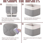 OIAHOMY 9”x9”x7” Storage Cubes, Cotton Rope Woven Baskets for Organizing, Cube Storage Bin, Small Gift Basket for Shelf, 3-Pack, Grey&White