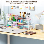 Makeup Organizer Storage With 16 Drawers, 4 Pcs Desktop Office Supplies, Desk Organizers, Clear Accessories, Dustproof Storage Drawer and for Make Up, Jewelry, Pen, Stationary