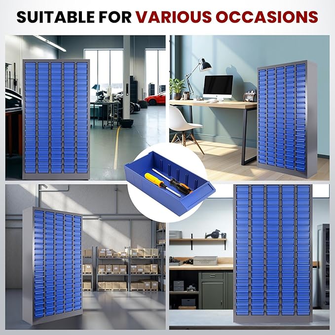 Nut and Bolt Storage Cabinet with ABS Drawer,Steel Small Parts Storage Organizer,46" H X 9" D X26 W Screw Organization for Garage Hardware,Nails,Fastener,Bolts,Nuts,and More (100 ABS Drawers)