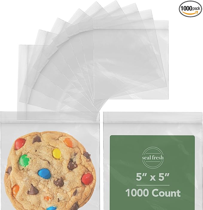 5 x 5 Inch Resealable Plastic Bags 1000 Pack — Clear Reclosable Snack Bags with Zipper Seal Top for Treats, Crafts, Small Parts, Storage