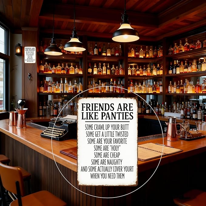 Funny Friendship Quote Metal Sign 8x12 - Humorous Bathroom Wall Art - Vintage White Iron Tin Sign for Bar, Home, Man Cave Decor - Unique Gift for Women & Friends (Friends)