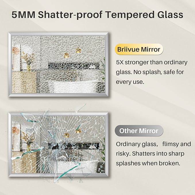 40x38 Inch Brushed Nickel Bathroom Mirror for Wall, Thick Metal Framed Rectangle Mirrors for Over Sink, Bedroom, Living Room, Entryway, Anti-Rust, HD Tempered Glass