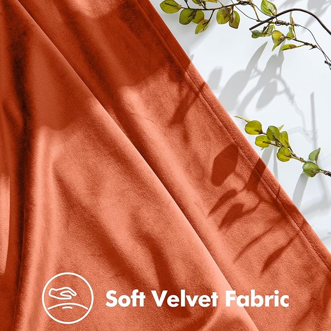 MIULEE Terracotta Velvet Curtains 96 inches Long, Pinch Pleated Blackout Fall Drapes with Hooks, Thermal Insulated Pinch Pleat Panels for Bedroom Living Room, 2 Panels