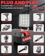 LIVOWALNY Portable LED Work Light Compatible with Milwaukee Battery, 70W 7000LM Flashlight with Low Voltage Protection and USB & Type C Charger Port, Handheld Flood Light for Construction, Emergency
