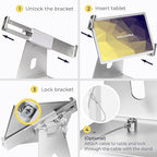 Volcora Anti-Theft Tablet Stand iPad Kiosk Stand with Lock, Silver 10-13'' iPad Stand for Desk, Swivel, Adjustable iPad Holder For Desk, iPad Mount For Desk For POS Register, Retail Business, Cashier