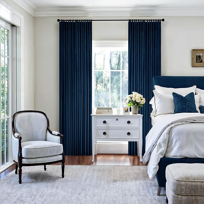 MIULEE Navy Blue Velvet Curtains 96 inches Long, Pinch Pleated Blackout Drapes with Hooks, Thermal Insulated Pinch Pleat Panels for Bedroom Living Room, 2 Panels