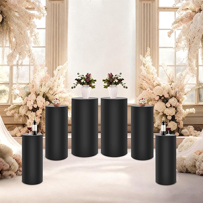 Eapmic Pedestal Stands for Party, Cake Pedestal Stand, Dessert Table Display Plinth Pillars, Sculpture Display Column Decoration Cube for Wedding Birthday (Black, Cylinder-6Pcs(27.56"+26"+23.62"))