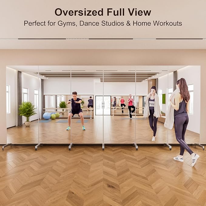 brisafe 67"x28" Ultra-Light Mobile Floor Mirror with 360° Wheels, 0.04mm Shatterproof Nano Film for Home Gym/Yoga/Dance Studio & Commercial Use | 60% Insurance Savings | Silver