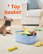KALLAX Small Woven Basket, 14 x 10 x 5.6 Inches, Small Storage Baskets for Organizing, Gift Baskets Empty, Cute Rope Shelf Closet Storage Bins for Shelves, Dog Toy Basket, Light Blue