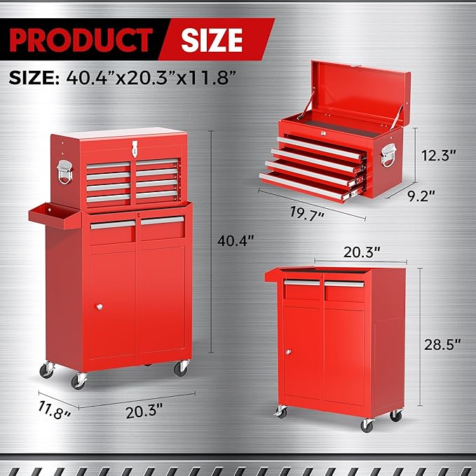 INTERGREAT Tool Chest, 5 Drawers Rolling Tool Chest with Detachable Top Tool Box, Tool Chests with Universal Lockable Wheels, Metal Tool Cart for Garage, Workshop, Barbershop