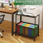 Rolling File Cart, Mobile File Cabinet with Wheels Hanging Files, Filing Cabinet Organizer Printer Stand File Organizer Fit Letter Size for Home Office, Black