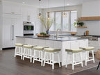 Counter Height Bar Stools Set of 3 for Kitchen Counter Farmhouse Modern Barstools with Faux Leather Upholstered Backless Seat and Solid Wood Legs 24 inch Bar Chairs, Light Grey + White