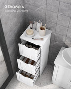 VASAGLE Floor Storage Cabinet, Freestanding Storage Unit with 3 Drawers, 11.8 x 12.6 x 31.9 Inches, for Bathroom, Living Room, Kitchen, Modern Style, Matte White UBBC50WT
