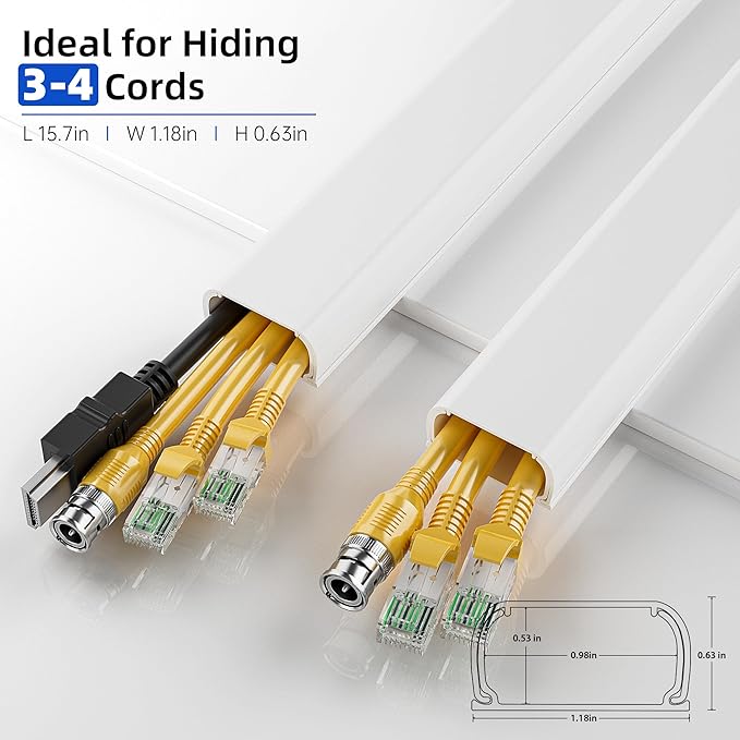 Delamu Large 236in Cord Hider, Cord Covers for 3-4 Wires on Wall, Premium TV Cable Hider, Paintable Wire Hiders Wire Covers for Cords on Wall, Easier Setup Cable Cover Raceway, W1.18 × H0.63in, White