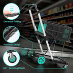 Collapsible Shopping Cart with Wheels, 6-in-1 200LBS Capacity Grocery Cart on Wheels with 1 Storage Crate, Folding Utility Cart for Shopping, Travel, Supermarket, Office, Teal