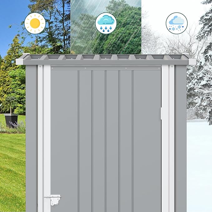 Greesum 3×3FT Outdoor Storage Shed, Metal Sheds with Sloping Roof and Lockable Single Door, Steel Tool Shed for Backyard, Bike, Patio, Garage, Lawn, Dark Gray