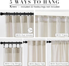 Rod Pocket Curtains for Traverse Rod with Hooks or Tap Tie Top with Clip Rings,Linen Back Tab Boho Sheer Country Curtain Draperies for Bedroom Living Room Dining,Warm Grey Greyish Beige,90 Inch Long